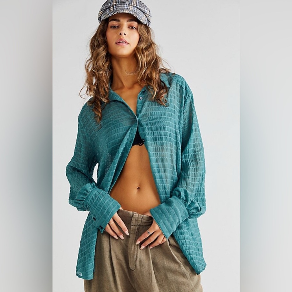 NWT Free People Sheer Button Down Love Life Top XS